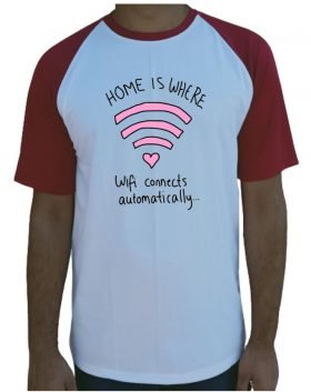 Home is Where WiFi Connects Automatically Half Sleeve T-Shirt White & Red