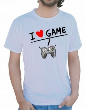 I Love Game Printed Unisex White T-Shirt for Gamers